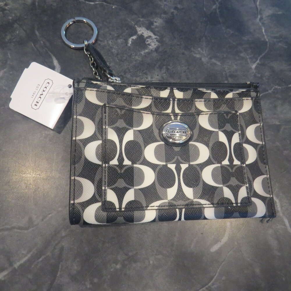 Coach Black White Grey Signature Zip Pouch Keychain Wallet 14.5 x 10 x 2 cm (B1)